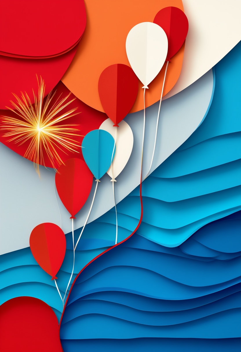 Feier der rot-weiß-blauen Luftballons — Independence Day