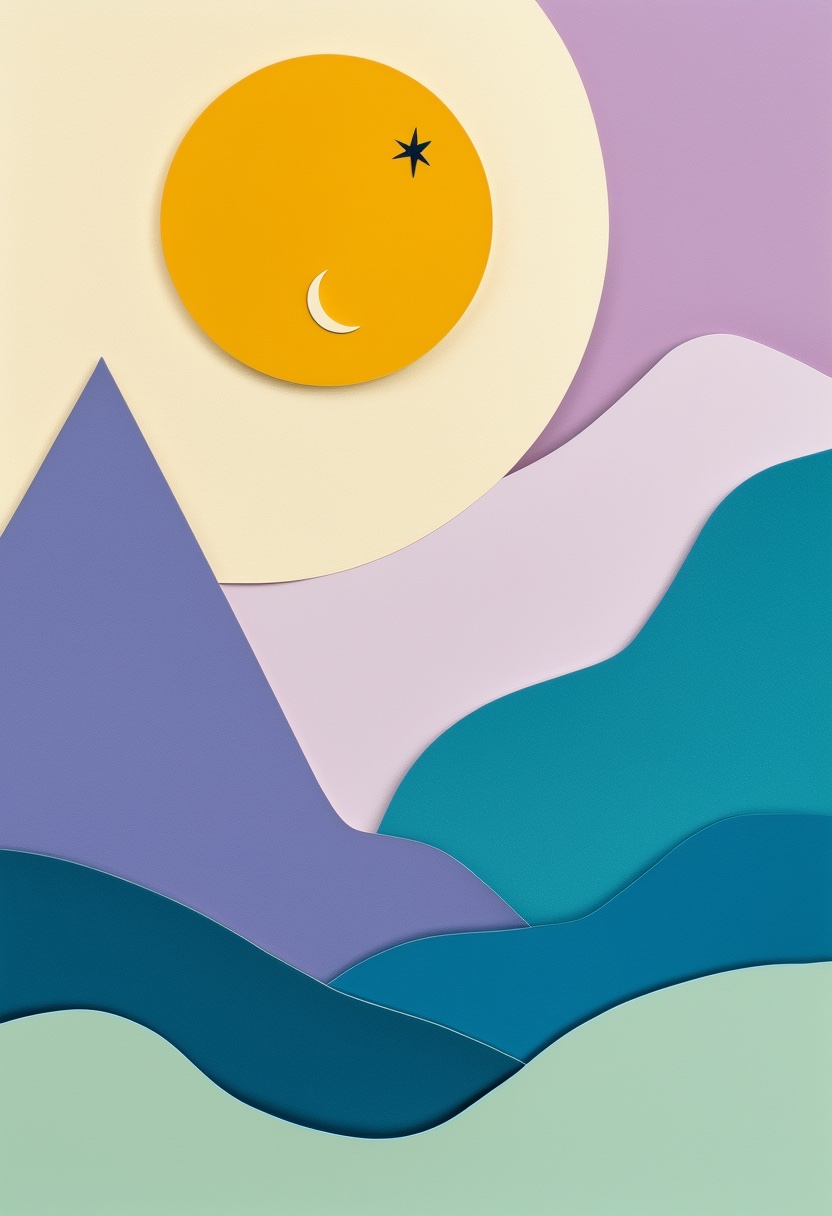 Celestial Mountain Harmony — Thinking of You cut-paper-style greeting card