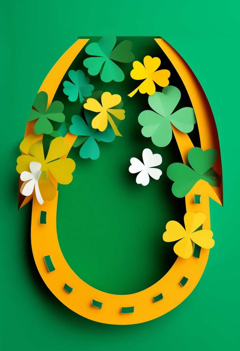 Celtic Charm Horseshoe Blossom — St. Patrick's Day cut-paper-style greeting card