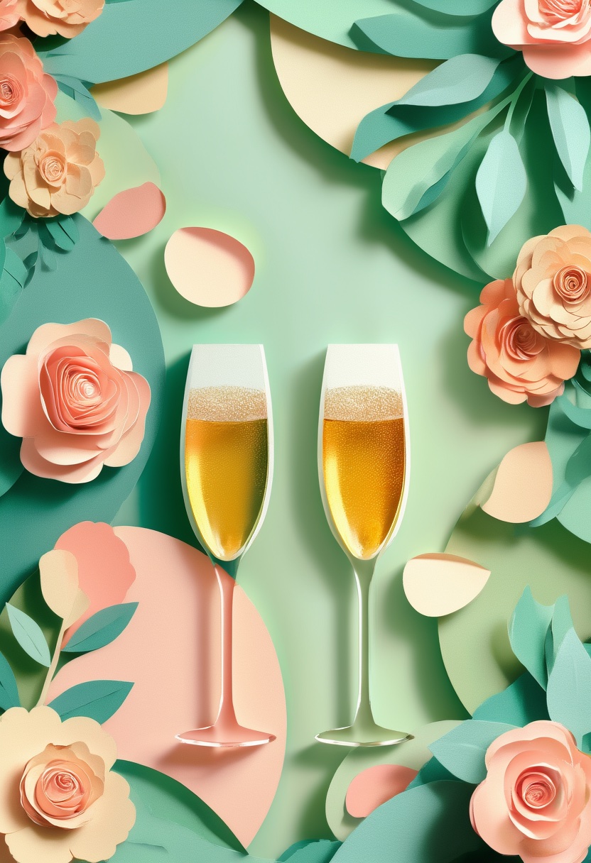 Taças de Champagne Entre Rosas de Papel — Wedding