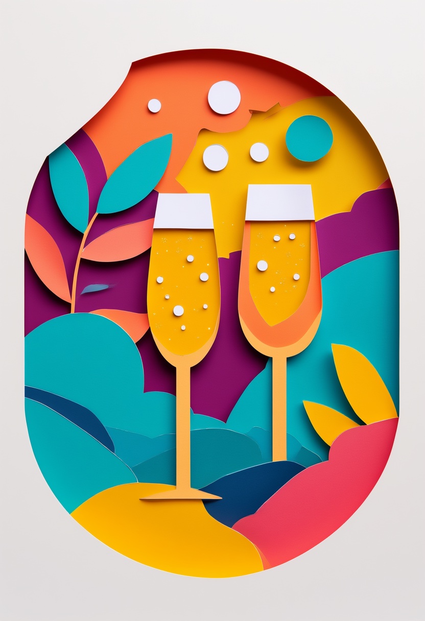 Champagne Flutes Toast — Celebration cut-paper-style greeting card
