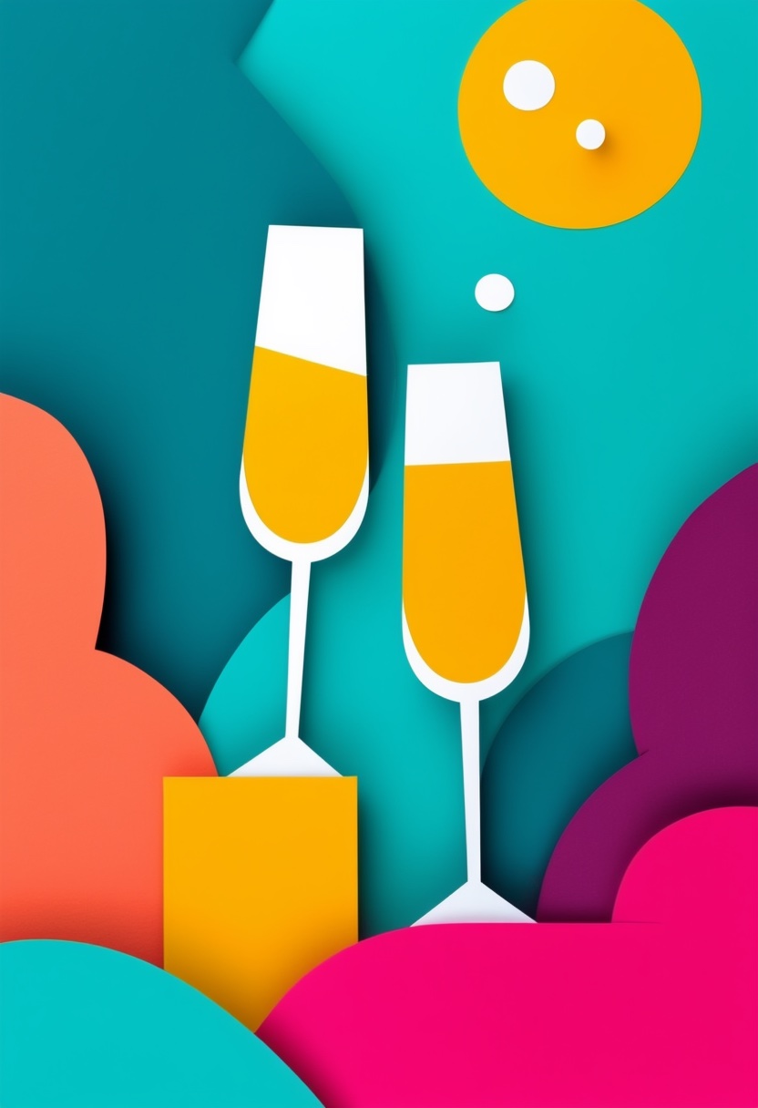 Champagne Toast Mid-Century — Congratulations cut-paper-style greeting card