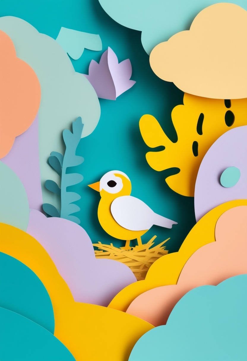 Chirping Nest Baby Bird — New Baby cut-paper-style greeting card