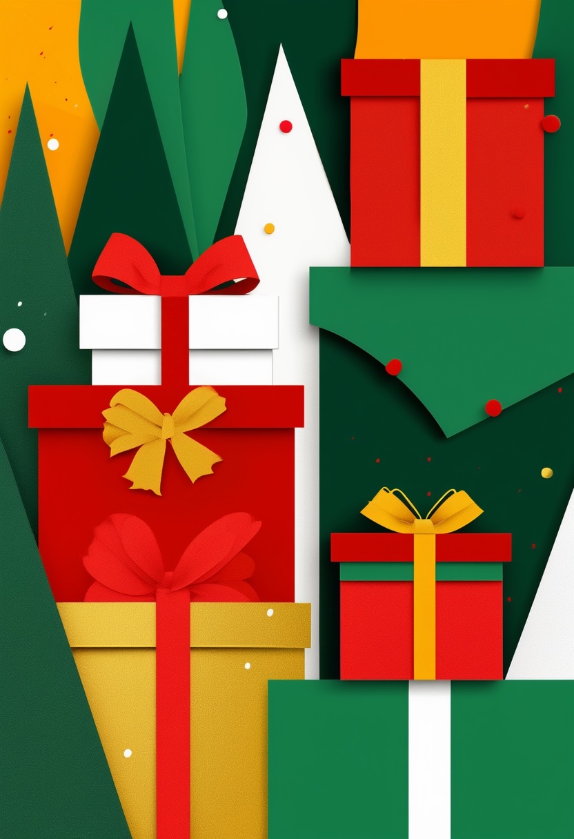 Christmas Gift Stacks — Christmas cut-paper-style greeting card