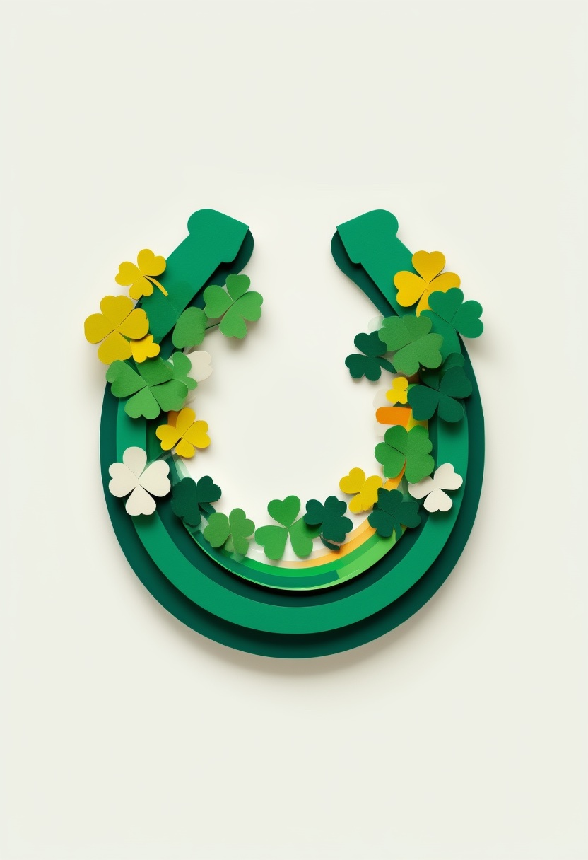 Clover Horseshoe Wishing Luck — St. Patrick's Day cut-paper-style greeting card