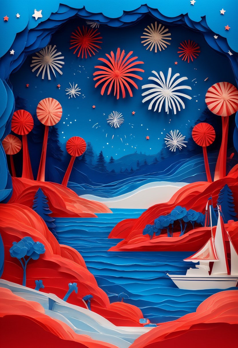 Coastal Fireworks Nightscape — Independence Day