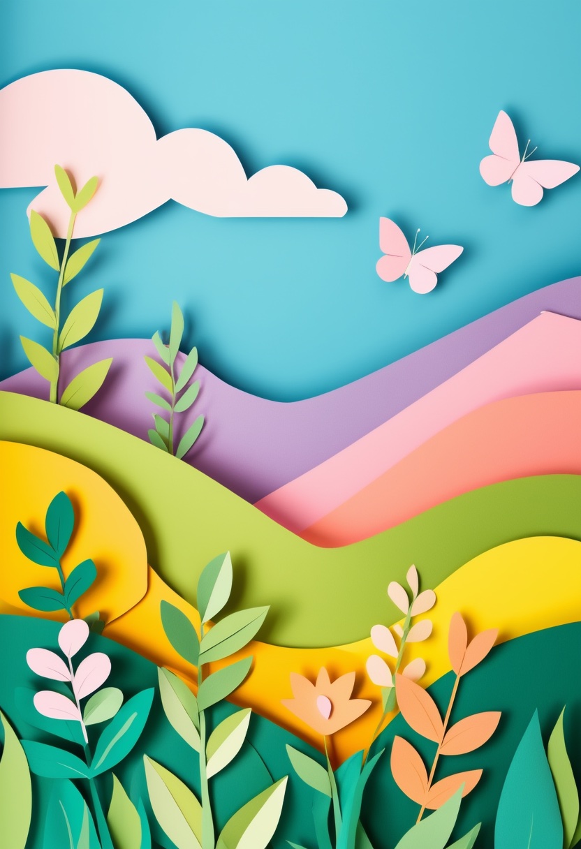 Collage Butterflies Meadow — Spring cut-paper-style greeting card