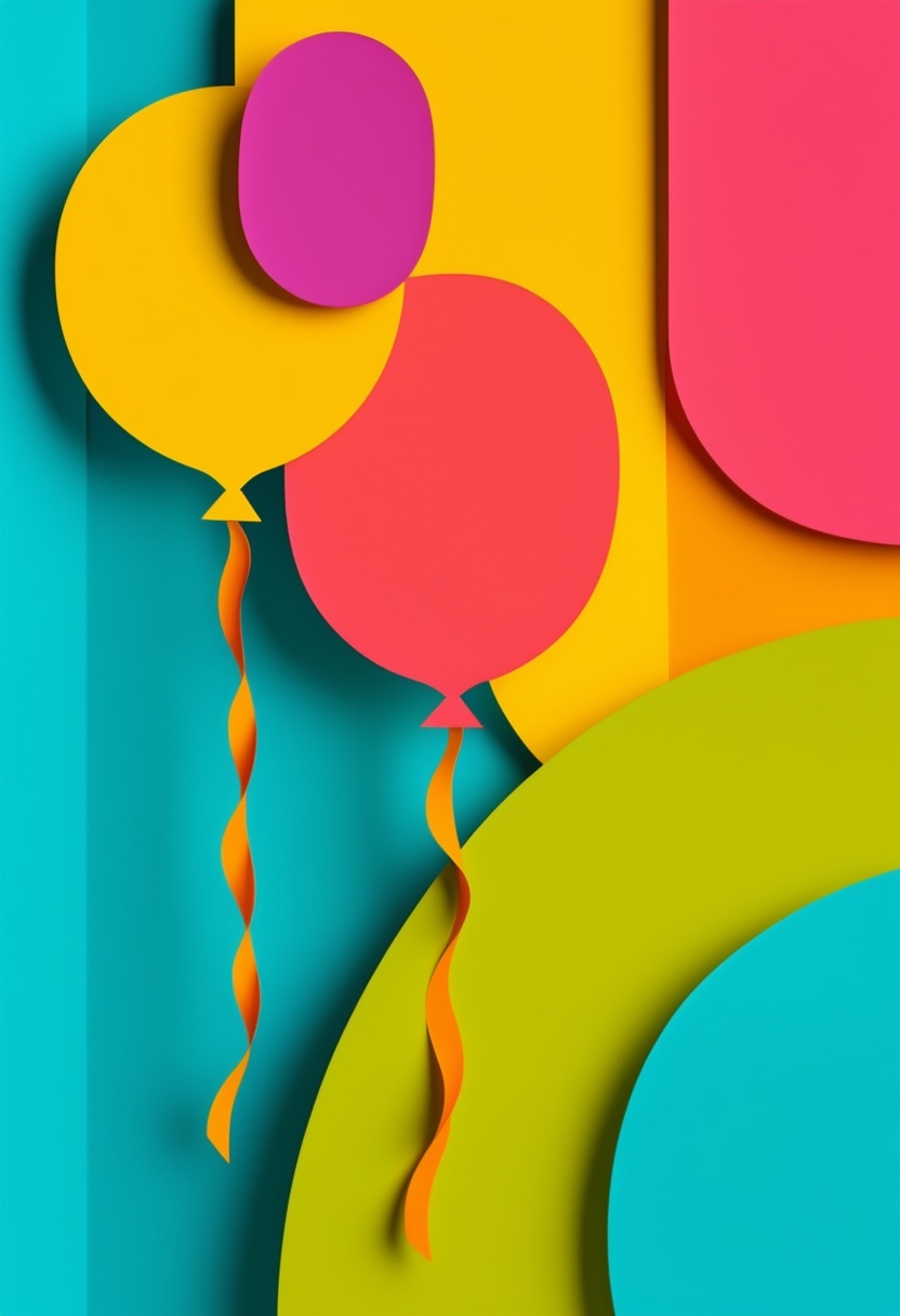 Colorful Balloon Bouquet — Birthday cut-paper-style greeting card