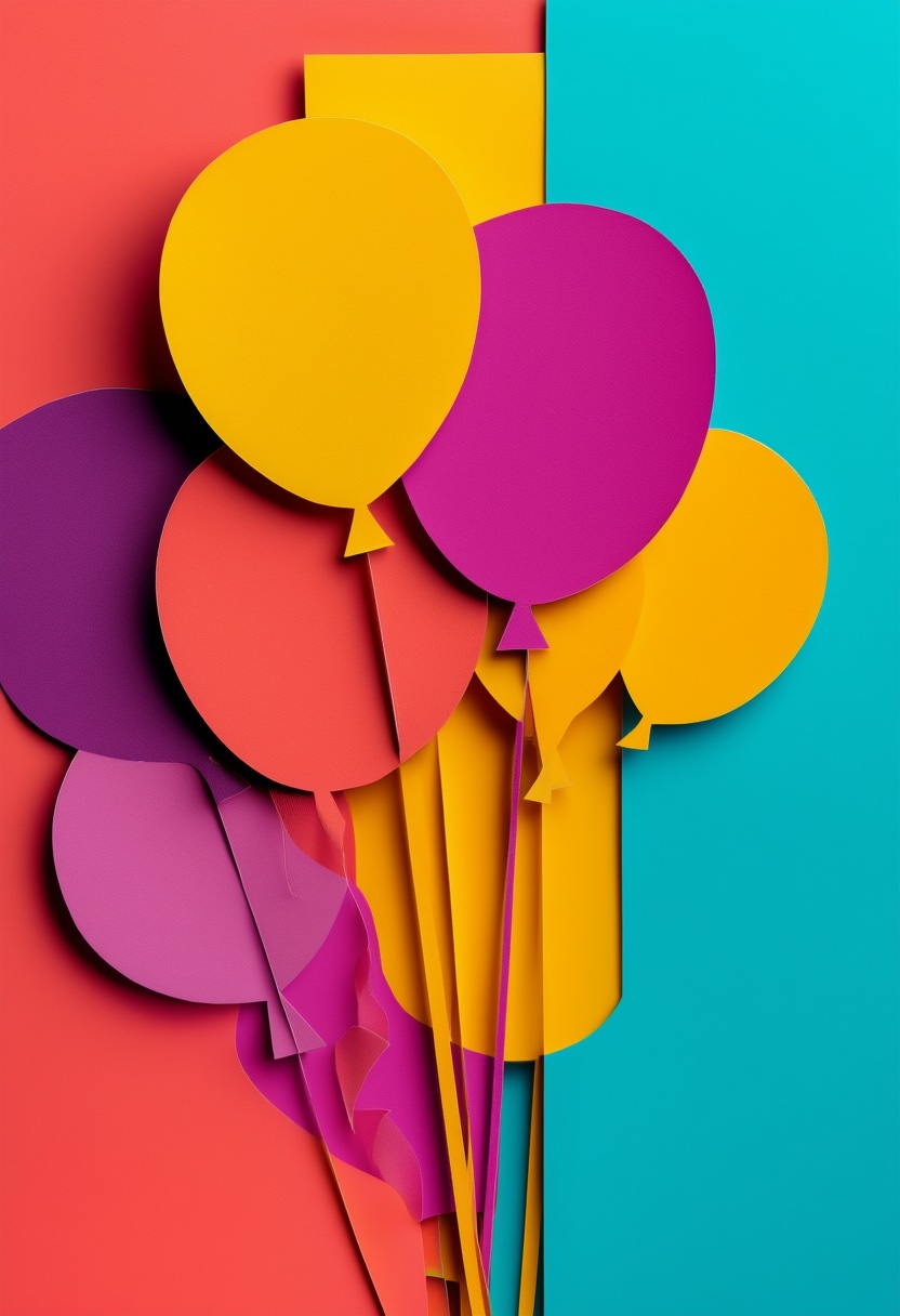 Colorful Balloons Celebration — Celebration cut-paper-style greeting card