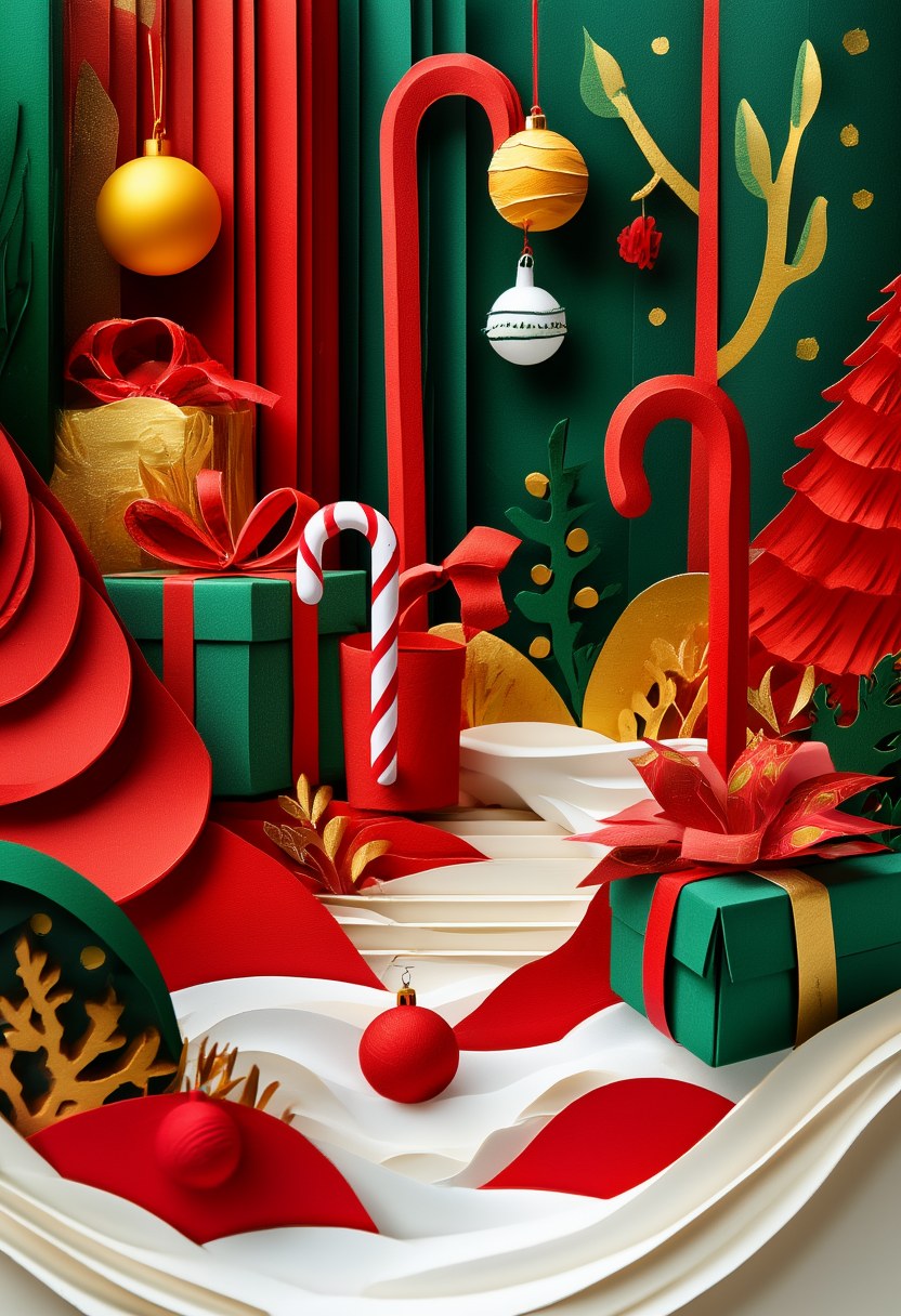 Crimson Christmas Paperscape — Christmas