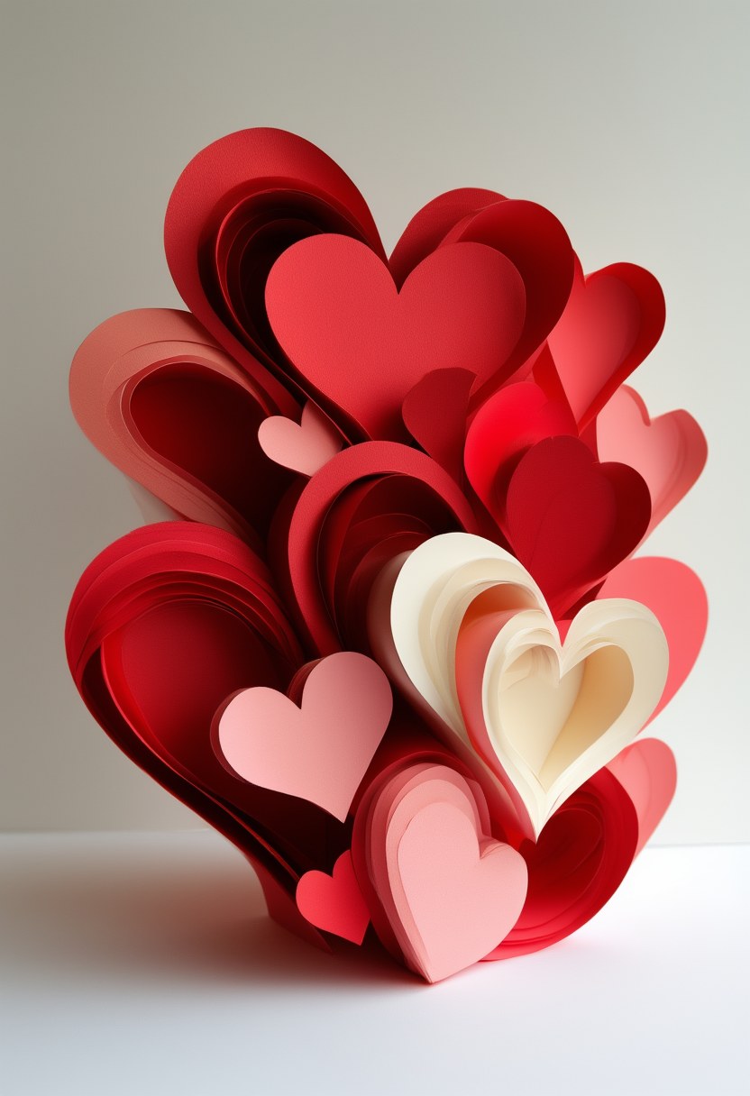 Crimson Heart Bloom — Valentine's Day cut-paper-style greeting card