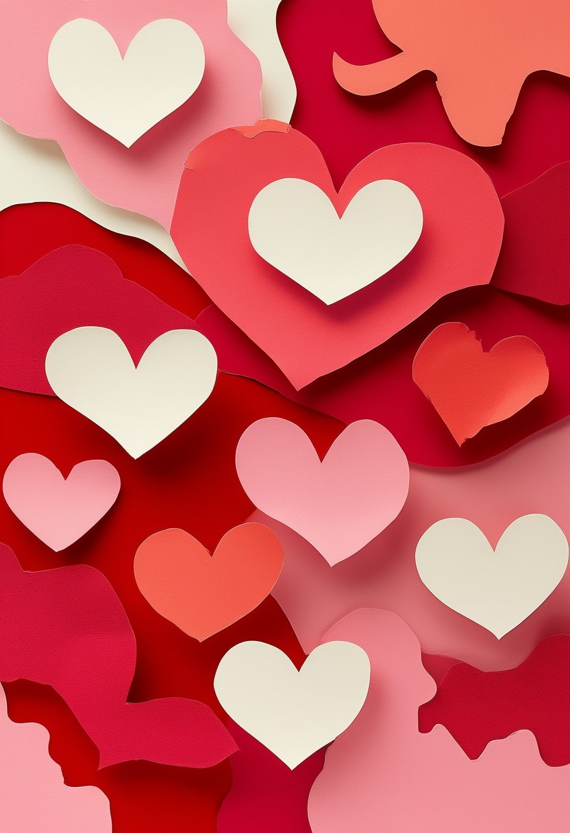 Crimson Heart Collage — Love cut-paper-style greeting card