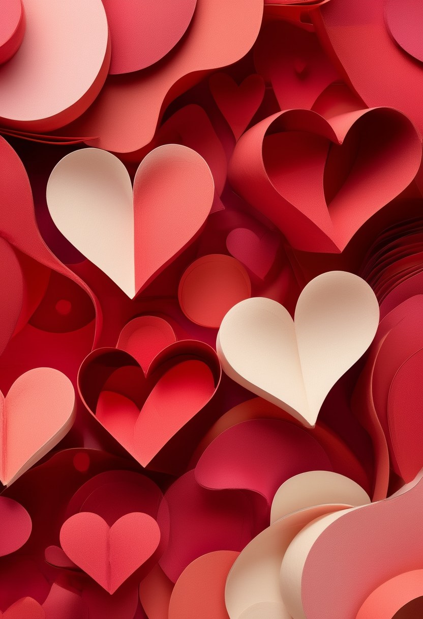 Crimson Heart Reverie — Valentine's Day cut-paper-style greeting card