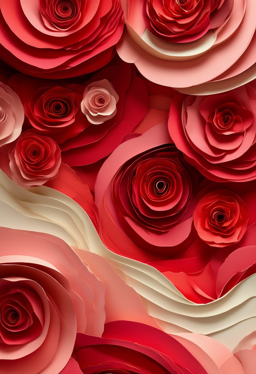 Crimson Rose Bloom — Valentine's Day cut-paper-style greeting card