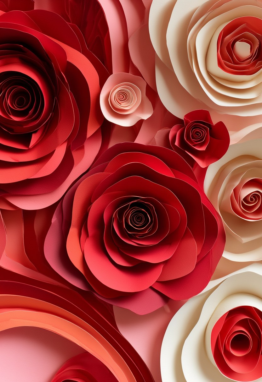 Crimson Rose Reverie — Valentine's Day cut-paper-style greeting card