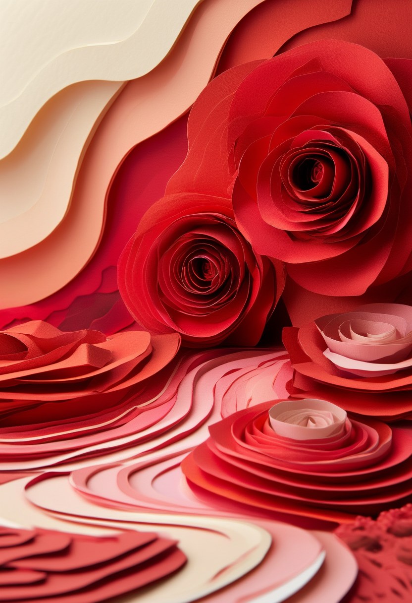 Crimson Rose Reverie — Valentine's Day cut-paper-style greeting card