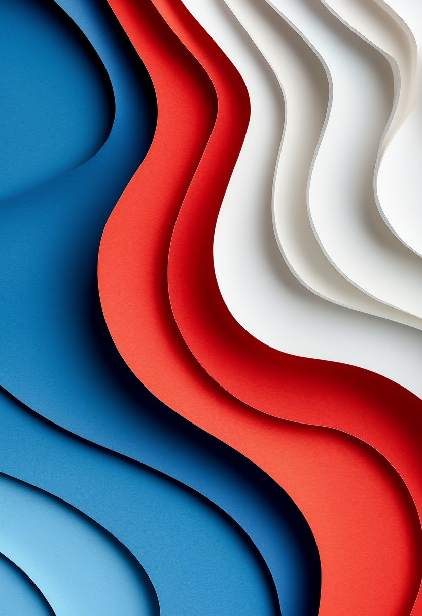 Crimson Wave Resonance — Celebration cut-paper-style greeting card
