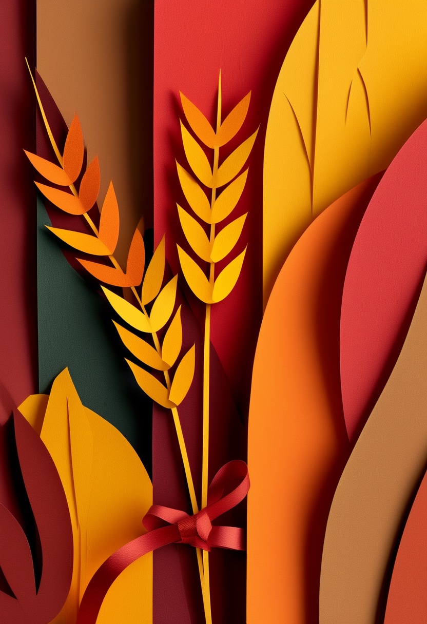 Cut-Paper Wheat Autumn — Thanksgiving cut-paper-style greeting card