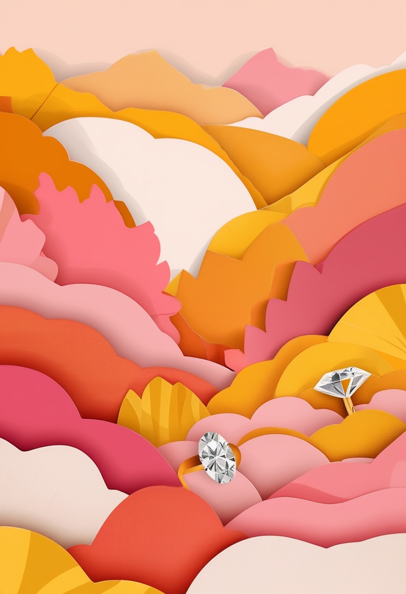 Diamond in Paper Bloom — Engagement cut-paper-style greeting card