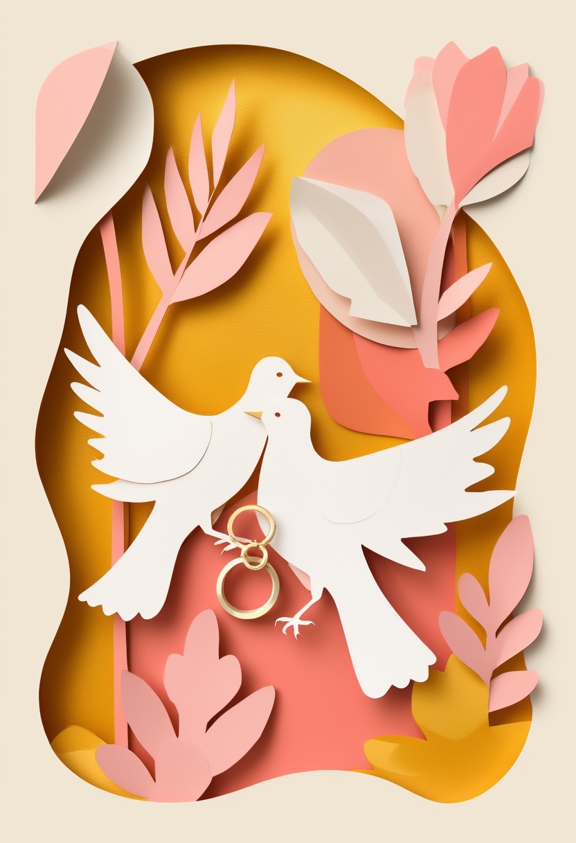 Elegante Papier-Tauben in Umarmung — Engagement