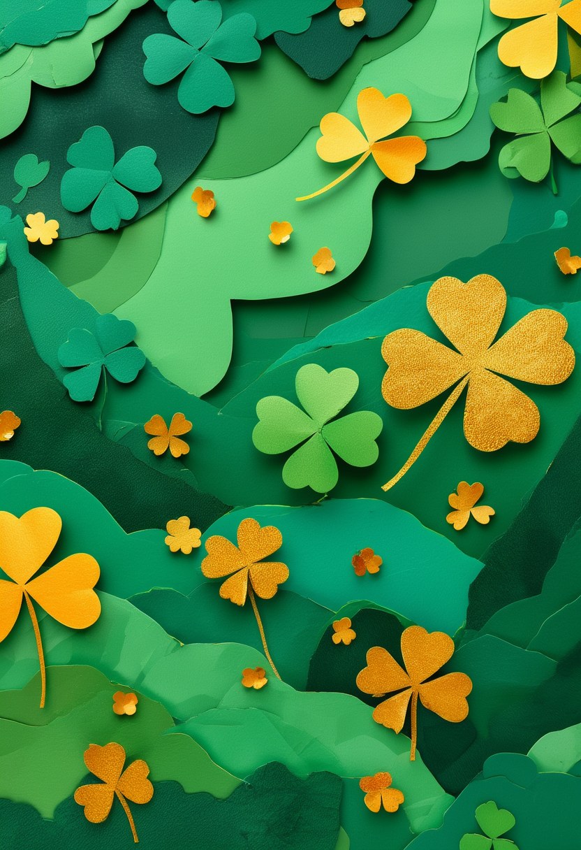 Emerald Clover Field — St. Patrick's Day cut-paper-style greeting card