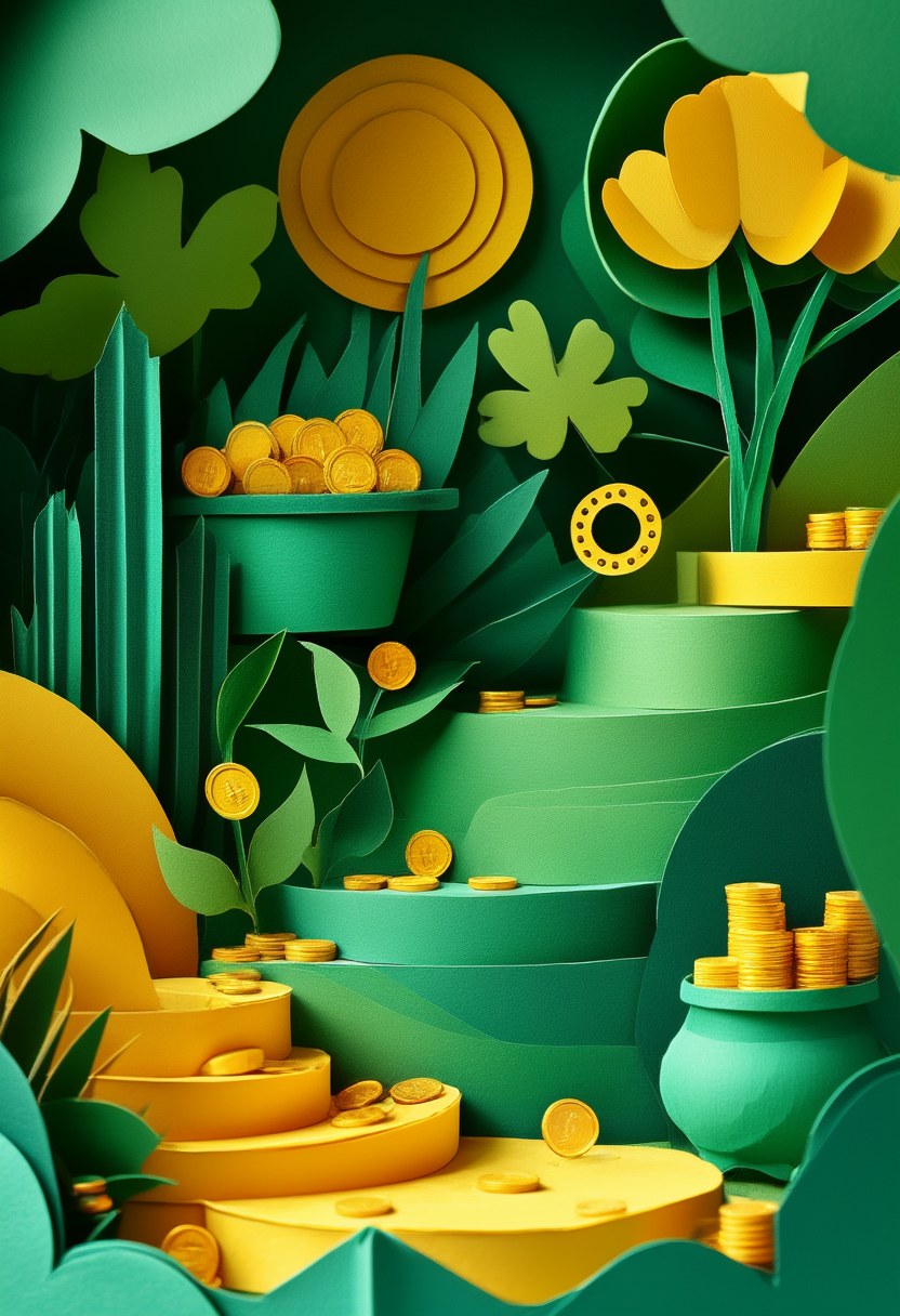 Emerald Fortune Garden — St. Patrick's Day cut-paper-style greeting card