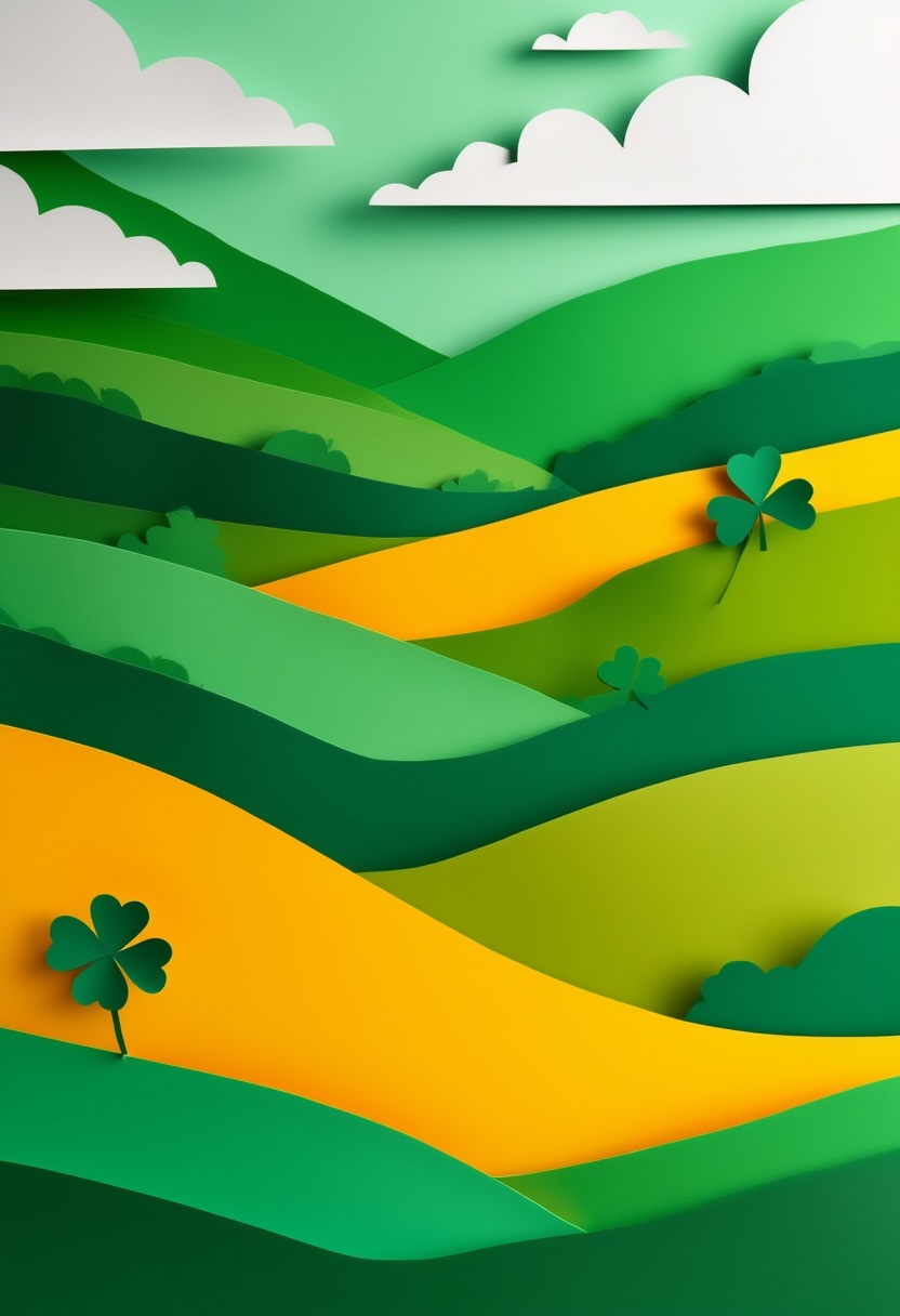 Emerald Hills St Patrick's Day — St. Patrick's Day cut-paper-style greeting card