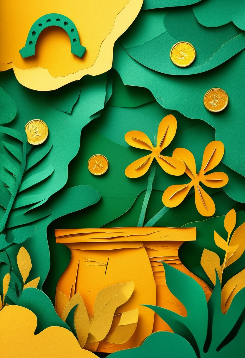 Emerald Luck & Blooms — St. Patrick's Day cut-paper-style greeting card