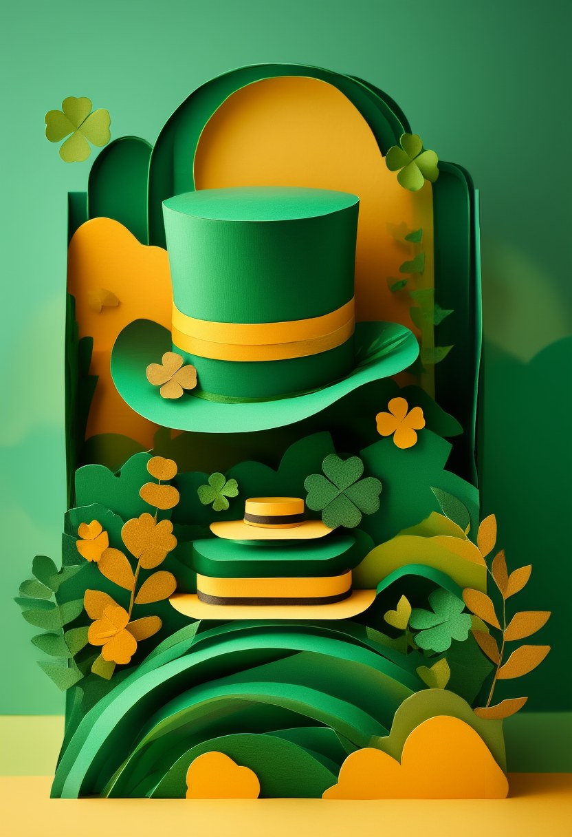 Emerald Luck Celebration — St. Patrick's Day cut-paper-style greeting card