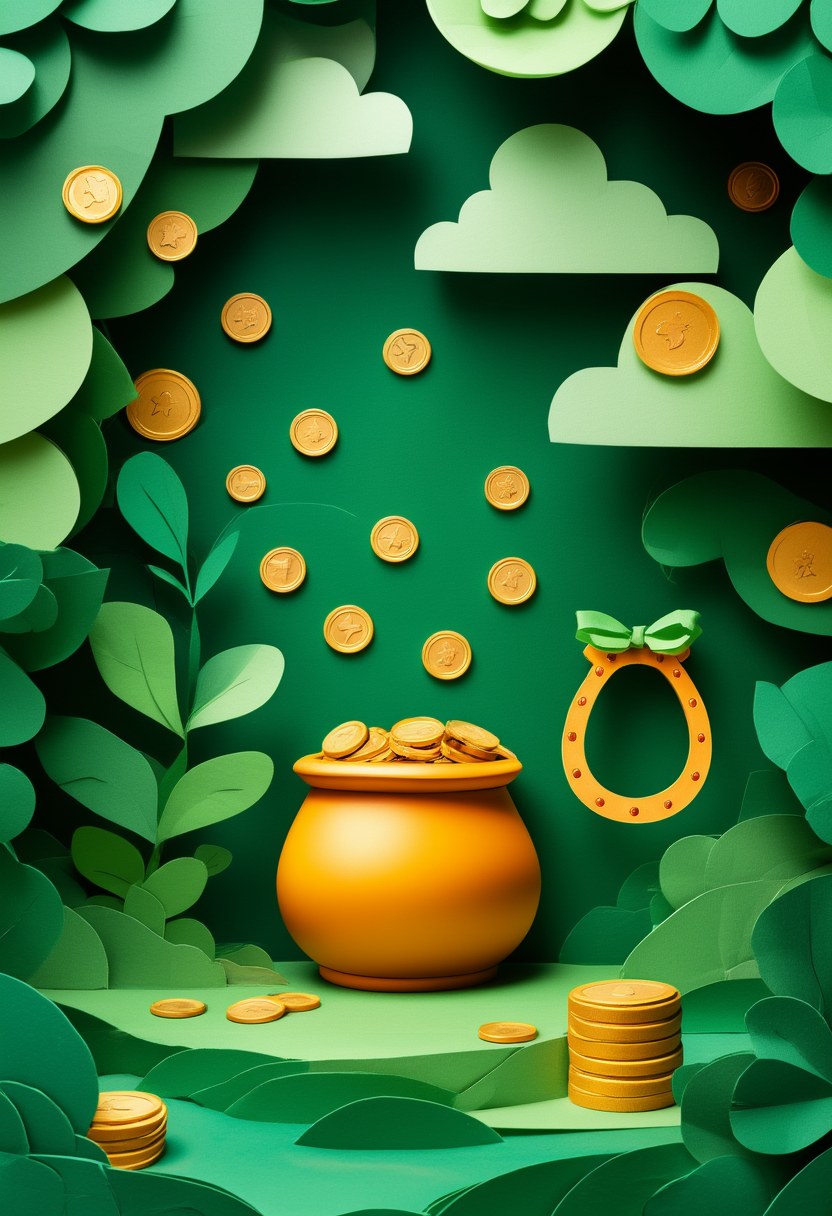 Emerald Treasure Hunt — St. Patrick's Day cut-paper-style greeting card