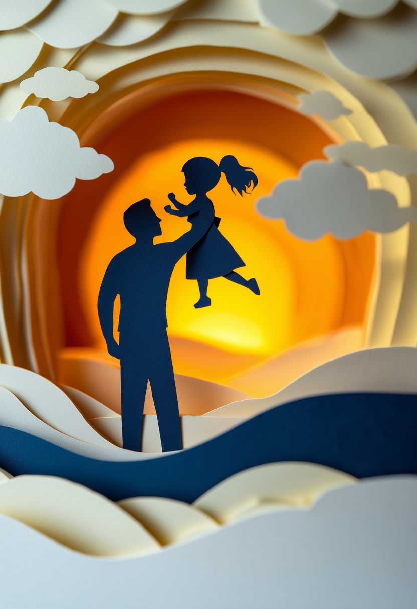 Father's Day Silhouette — Father's Day cut-paper-style greeting card