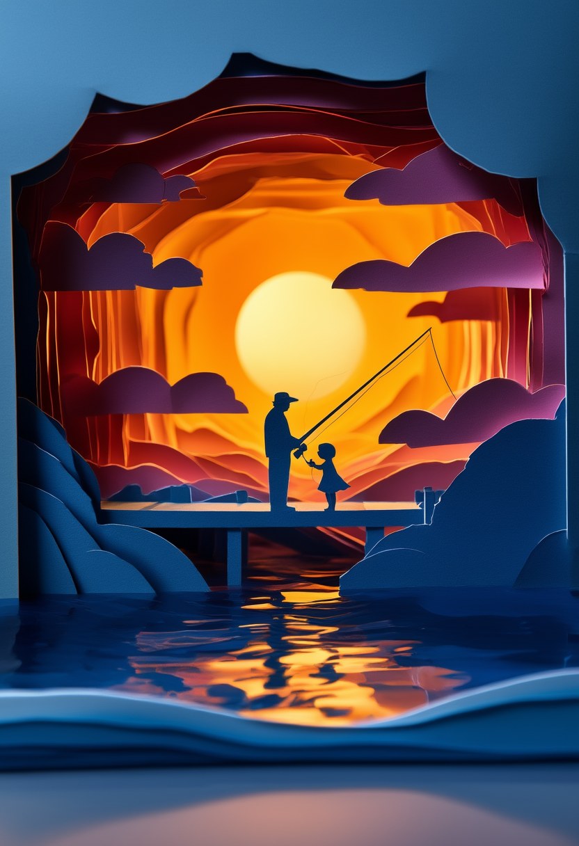 Father's Day Silhouette — Father's Day cut-paper-style greeting card