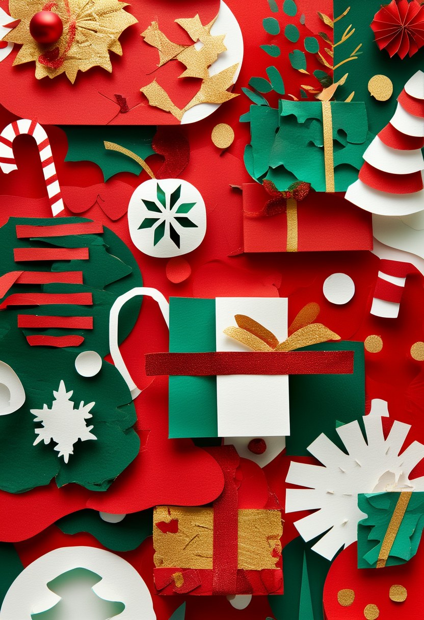 Festive Holiday Paper Collage — Christmas