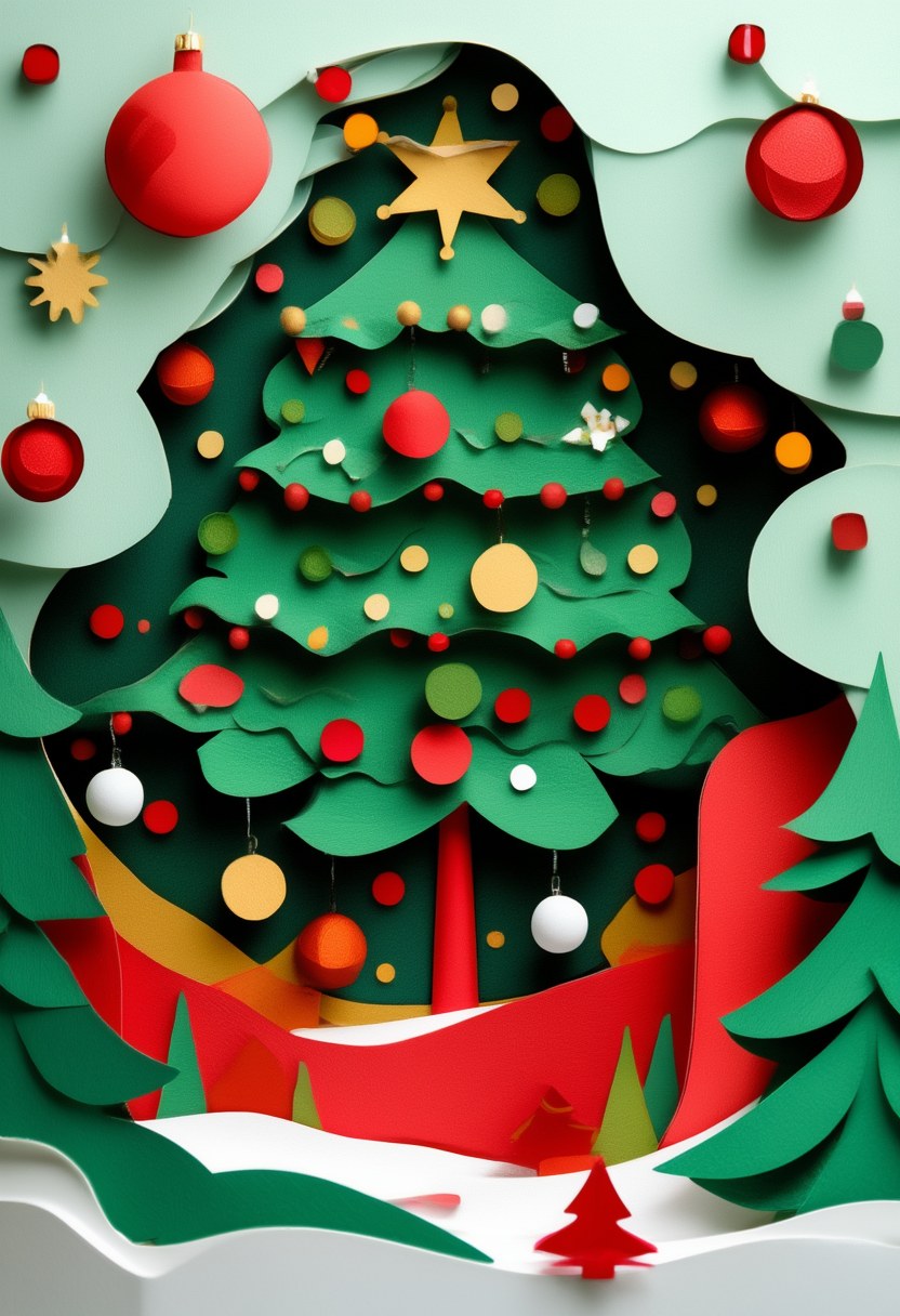 Festive Paper Christmas Diorama — Christmas cut-paper-style greeting card