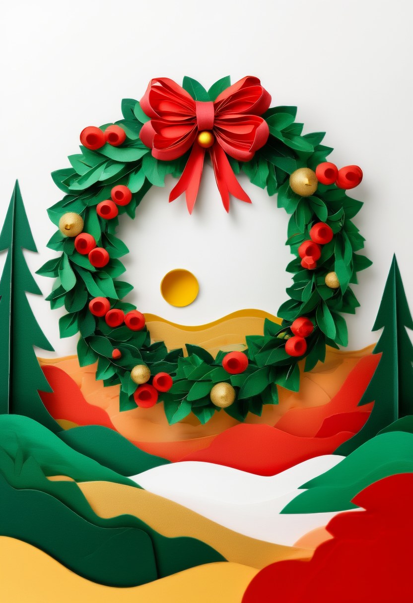Festive Paper Wreath Scene — Christmas