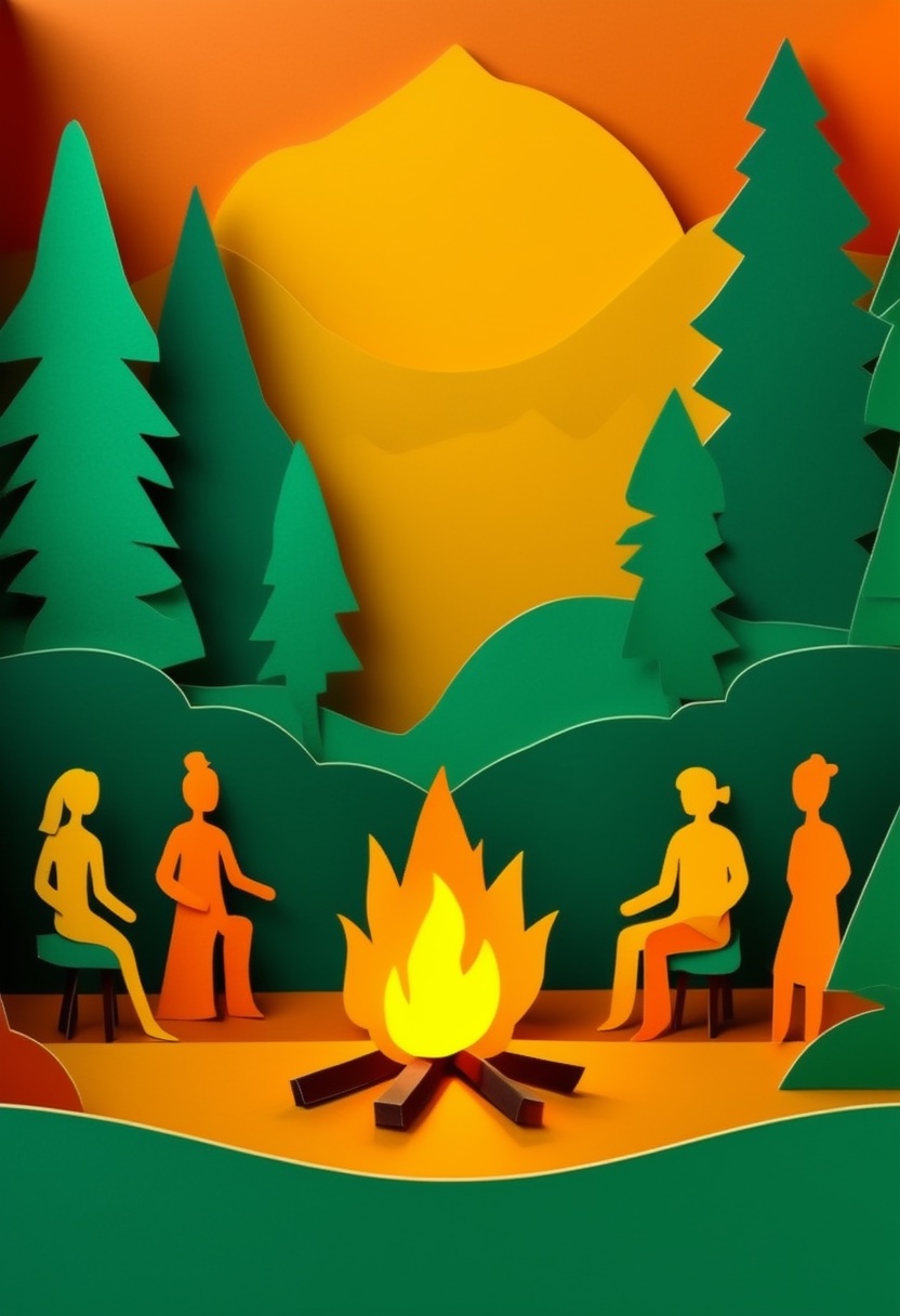 Reunión al Fuego del Atardecer en el Bosque — Reunion