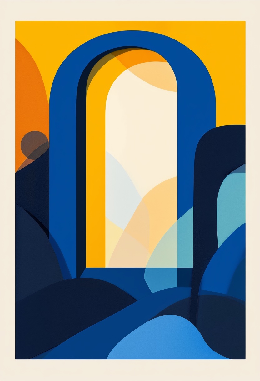 Geometric Archway Serenity — Graduation cut-paper-style greeting card