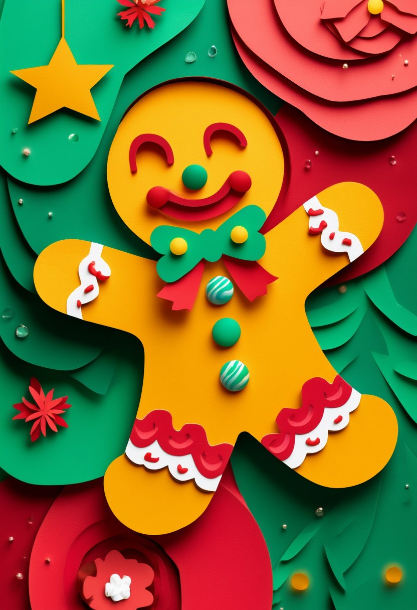 Gingerbread Star Celebration — Christmas cut-paper-style greeting card