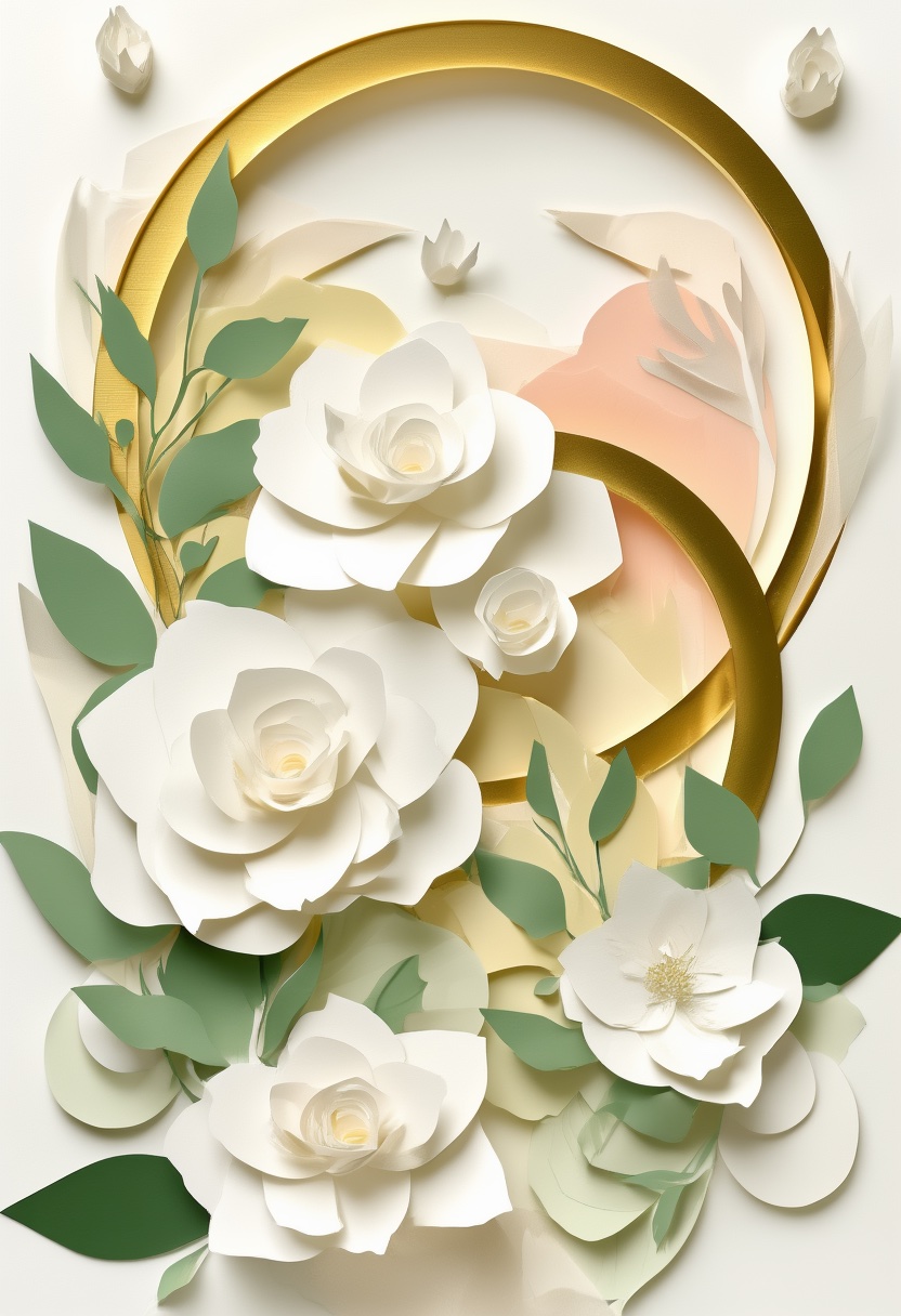 Gold Hoop Paper Blossoms — Wedding cut-paper-style greeting card
