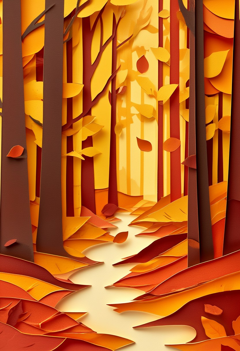 Golden Autumn Forest — Autumn cut-paper-style greeting card