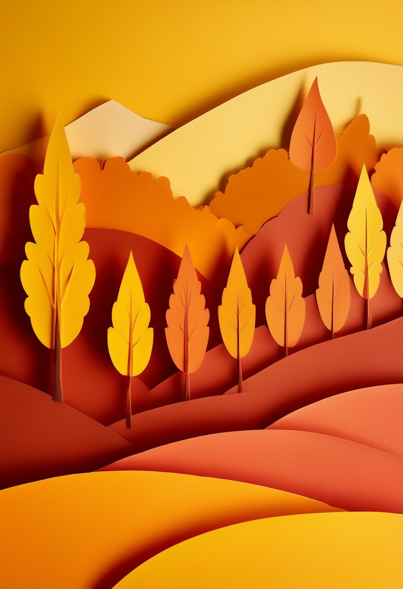Golden Autumn Rolling Hills — Autumn cut-paper-style greeting card