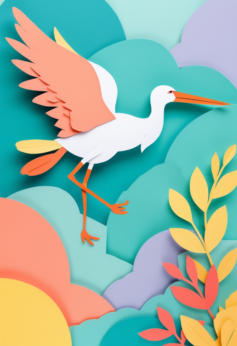 Graceful Bird in Flight — New Baby cut-paper-style greeting card