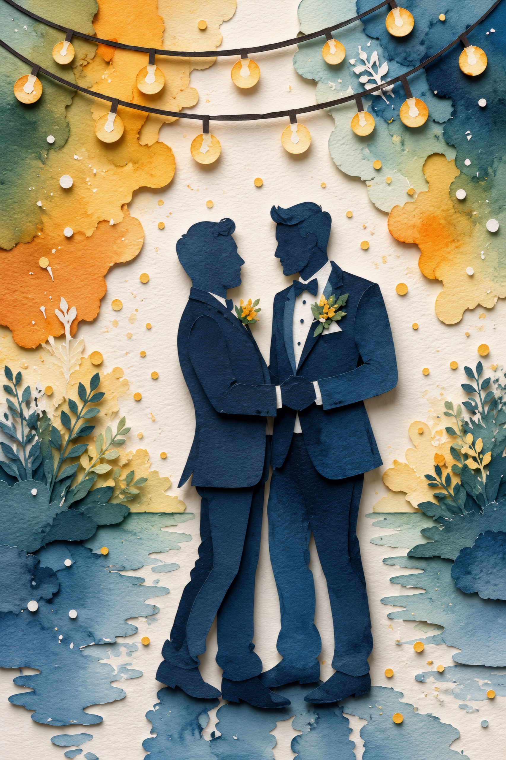 Grooms' First Dance — Pride cut-paper-style greeting card