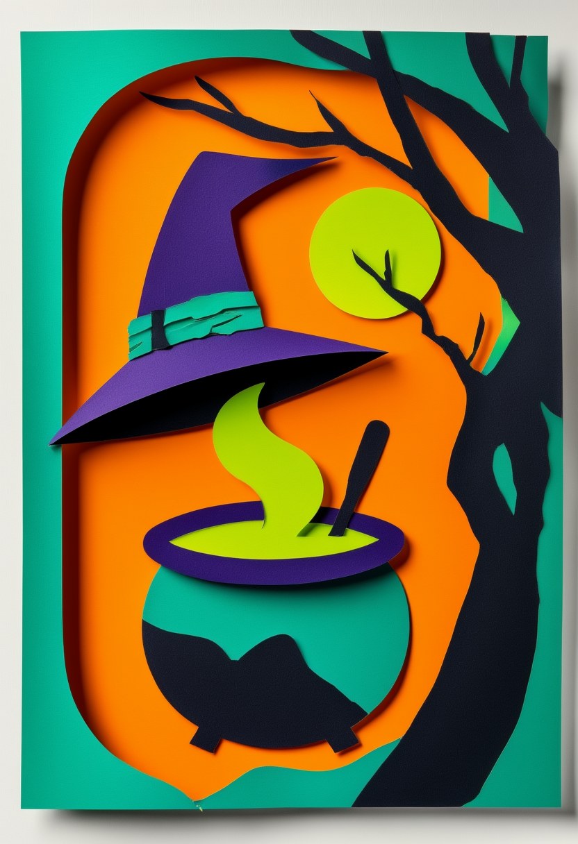 Halloween Midnight Trio — Halloween cut-paper-style greeting card