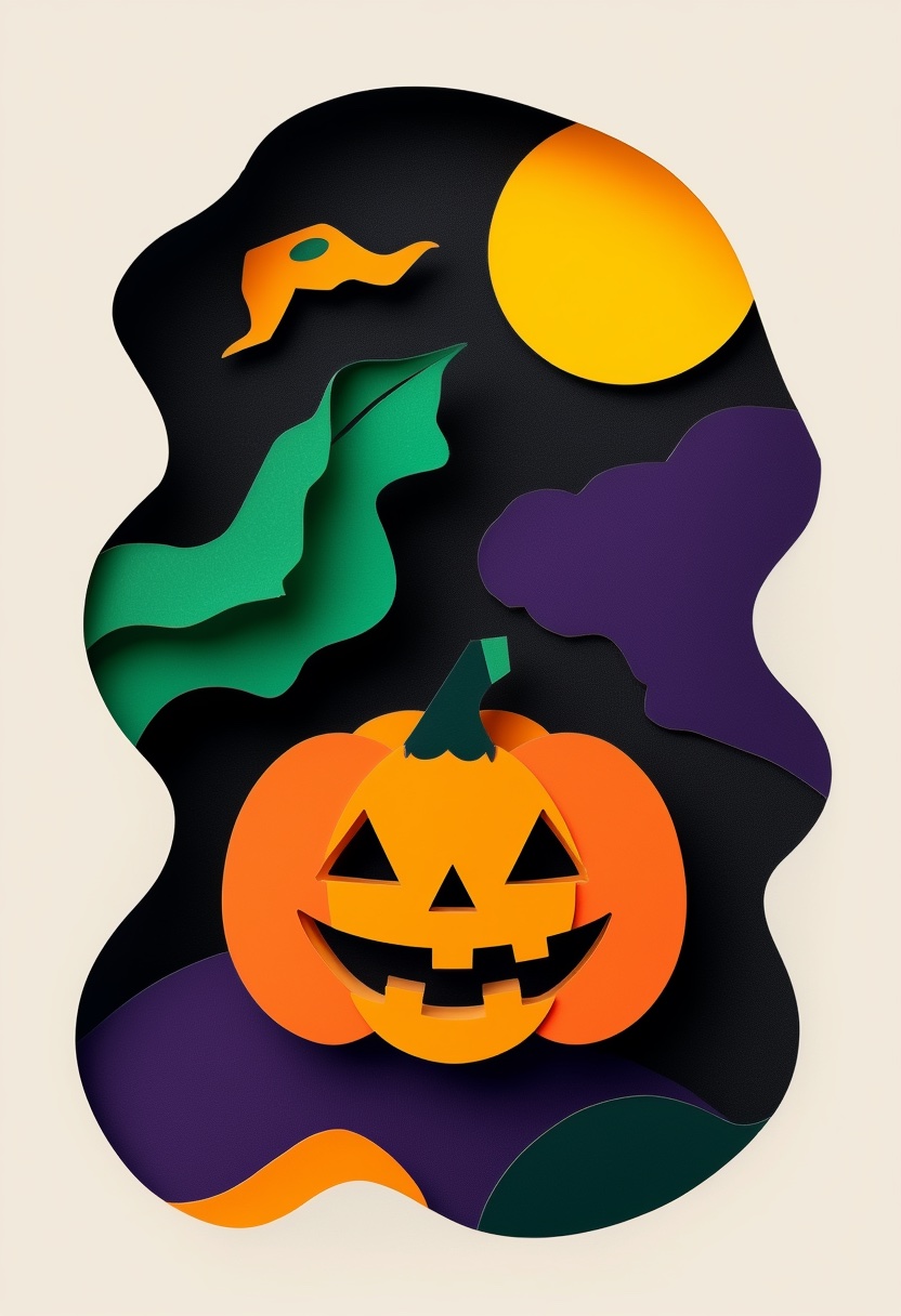 Halloween Pumpkin Night — Halloween cut-paper-style greeting card