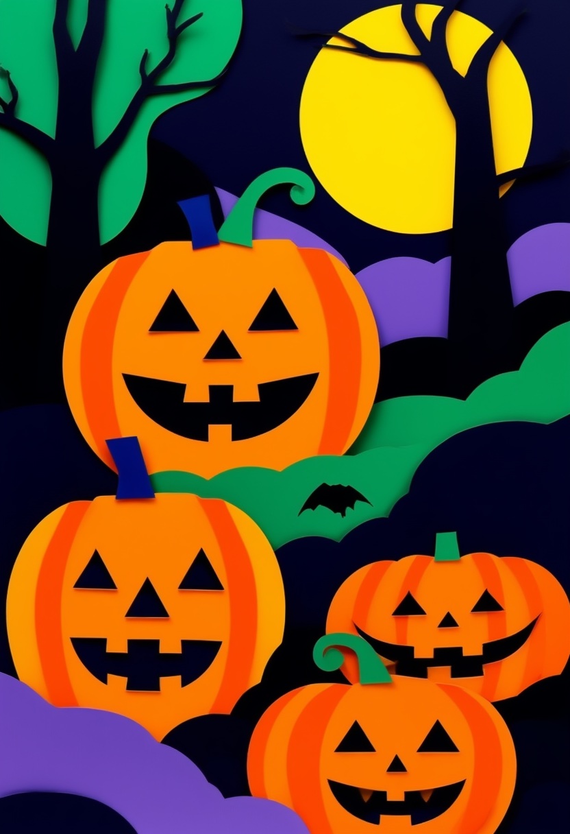 Halloween Pumpkins Night — Halloween cut-paper-style greeting card