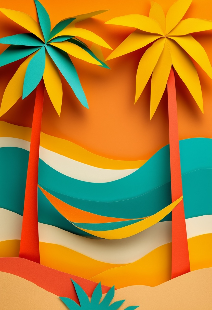 Hammock Between Palm Trees — Retirement cut-paper-style greeting card