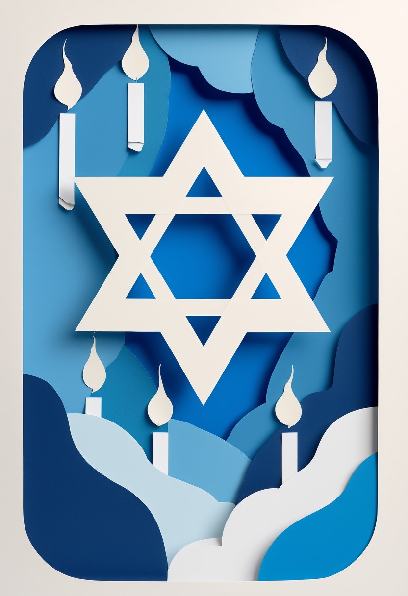 Hanukkah Illuminated — Hanukkah cut-paper-style greeting card