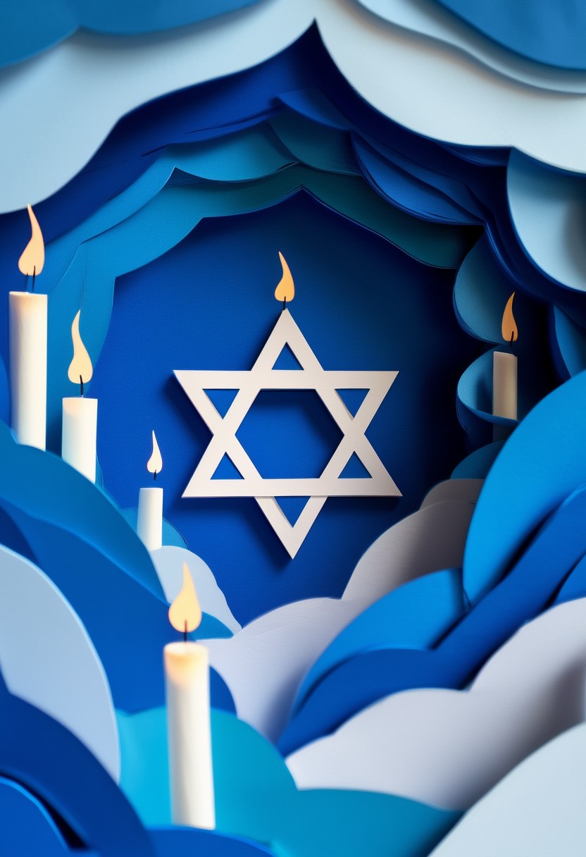 Hanukkah Illuminated — Hanukkah cut-paper-style greeting card