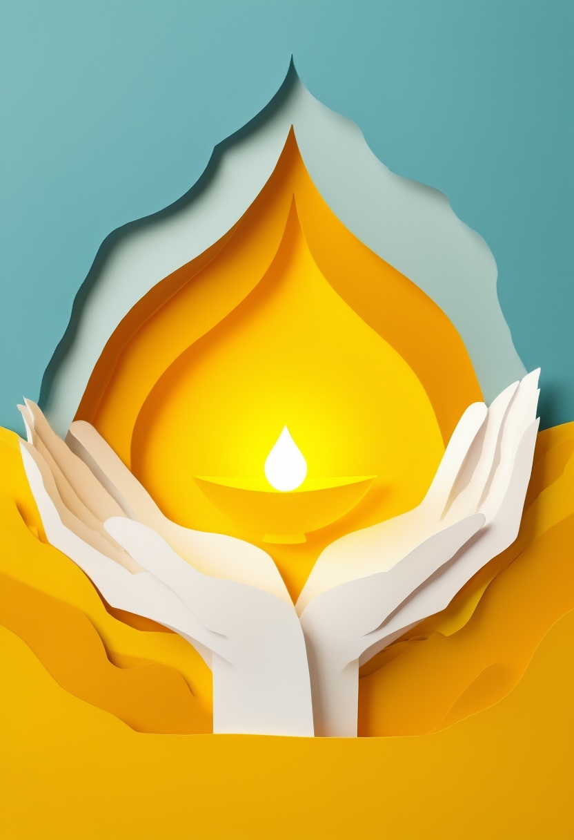 Harmonious Hands Holding Light — Blessings cut-paper-style greeting card